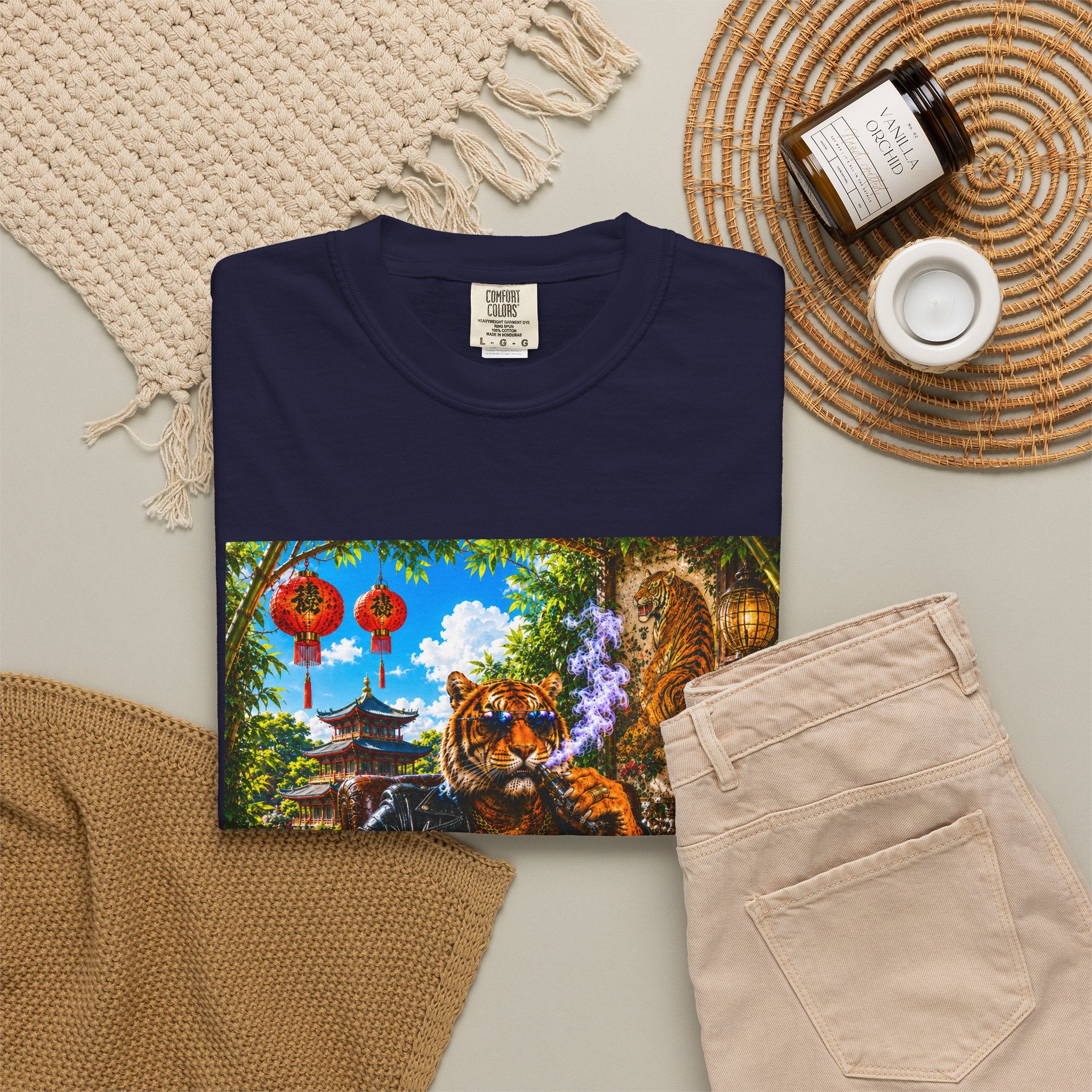 Tiger Lounge Graphic T-Shirt — Relaxed Retro Tiger Smoking Design