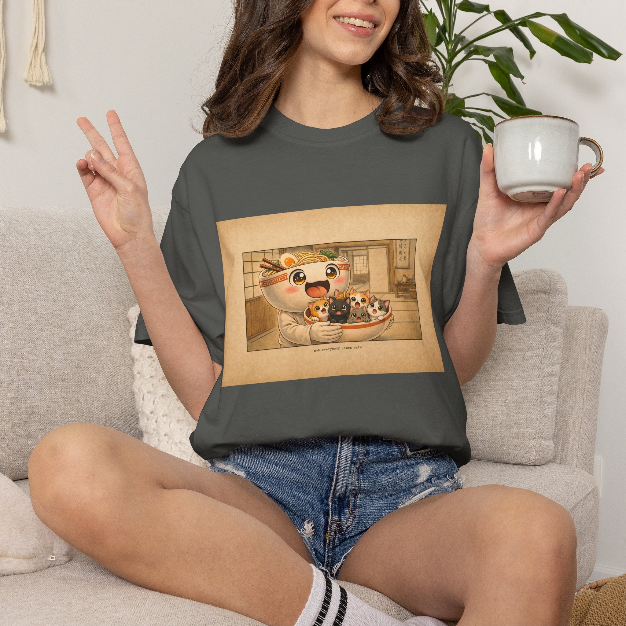 Lucky Cat Sushi Dinner T-Shirt — Cute Maneki Neko Ramen Illustration