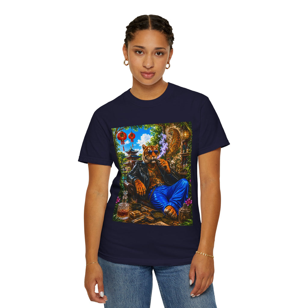 Tiger Lounge Graphic T-Shirt — Relaxed Retro Tiger Smoking Design