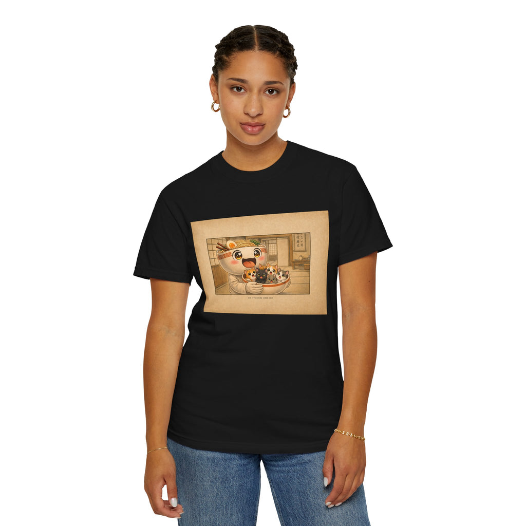 Lucky Cat Sushi Dinner T-Shirt — Cute Maneki Neko Ramen Illustration