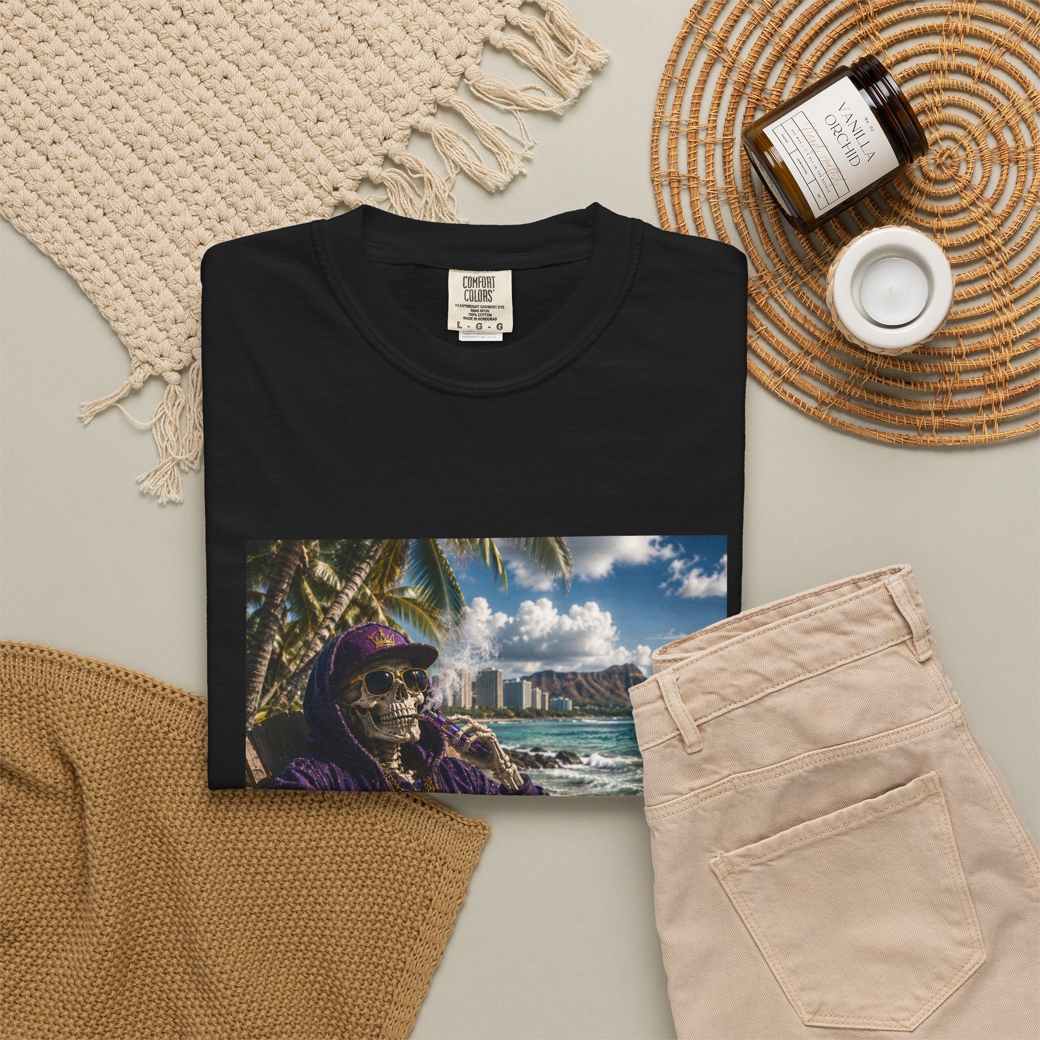 T-Shirt — 'Island Skeleton Relaxing' Vintage Beach Graphic Tee