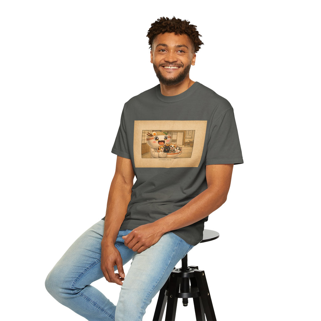 Lucky Cat Sushi Dinner T-Shirt — Cute Maneki Neko Ramen Illustration