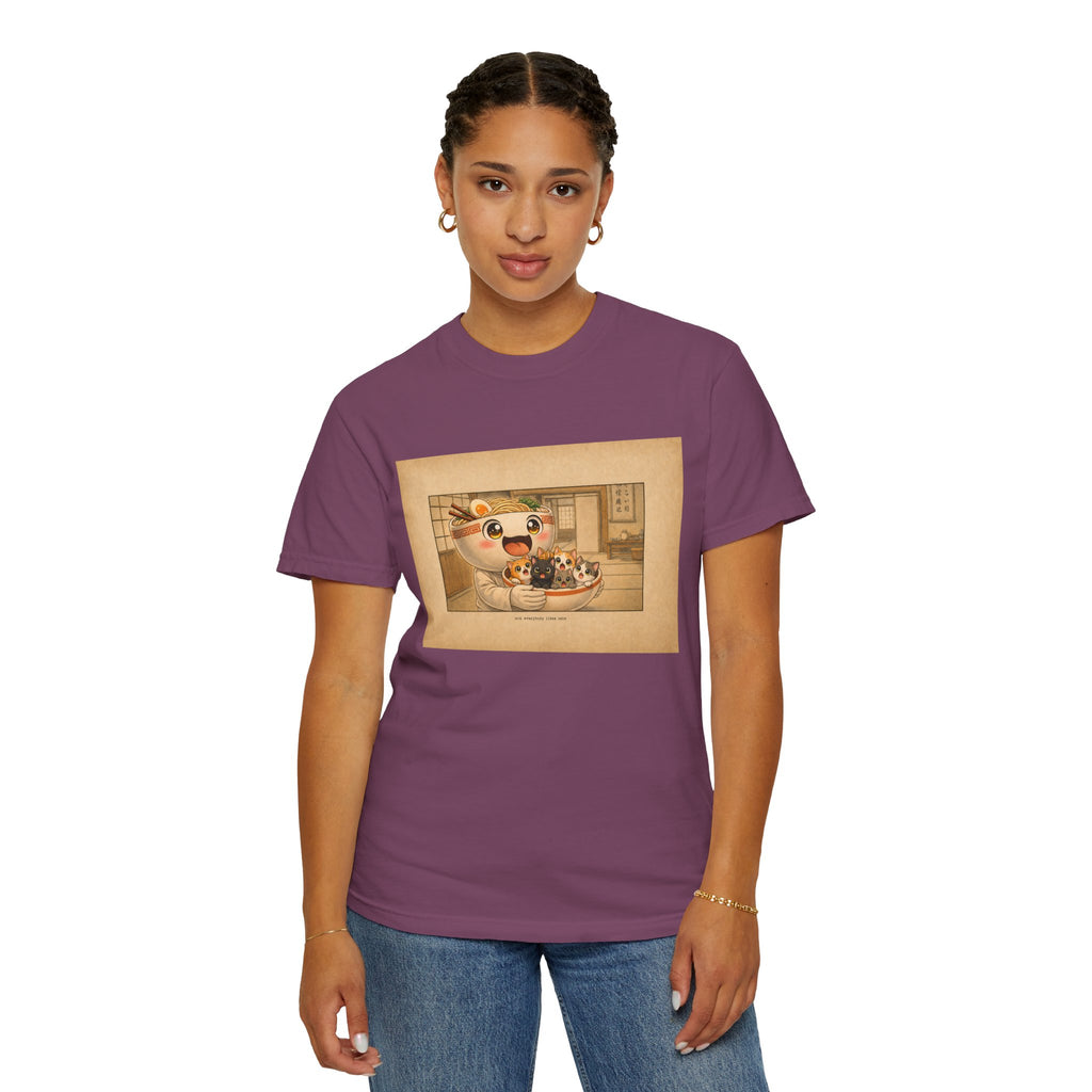 Lucky Cat Sushi Dinner T-Shirt — Cute Maneki Neko Ramen Illustration