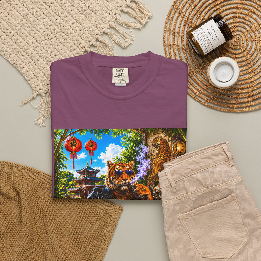 Tiger Lounge Graphic T-Shirt — Relaxed Retro Tiger Smoking Design