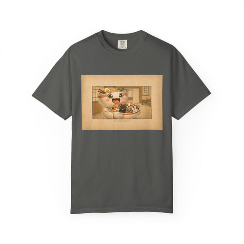 Lucky Cat Sushi Dinner T-Shirt — Cute Maneki Neko Ramen Illustration
